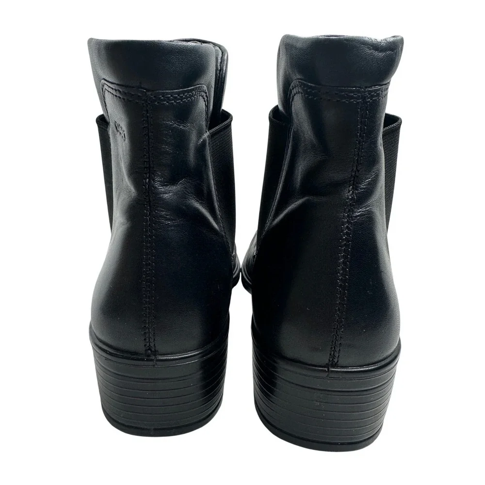 ECCO Womens Black Leather Square Toe Ankle Boots Shock Point Size 41 US 10-10.5